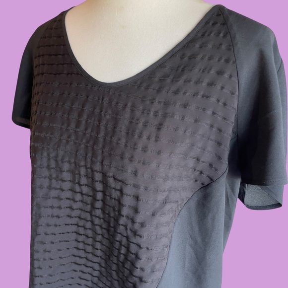 Calvin Klein short sleeve black on black sparkle stripe blouse XL - Picture 8 of 12